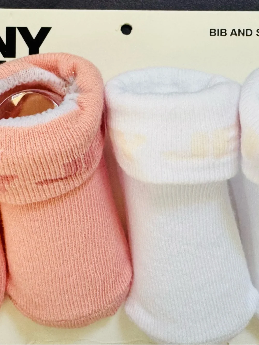 DKNY Baby Bib & Sock Set - Pink and White